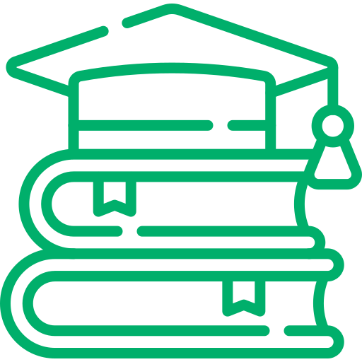 a green outline of a graduation cap on top of a stack of books